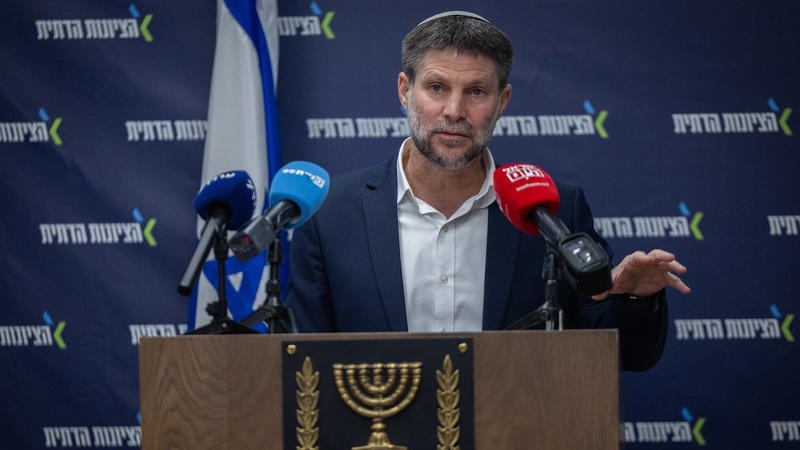 Minister of Finance and Head of the Religious Zionist Party Bezalel Smotrich leads a faction meeting at the Knesset, the Israeli parliament in Jerusalem, March 23, 2026. Photo by Yonatan Sindel/Flash90