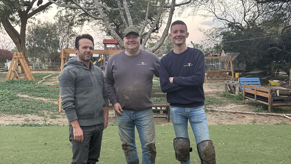 Author Ryan Jones with Dutch Christian volunteers Jos and Koert, at Kibbutz Sa'ad. Photo Ryan Jones