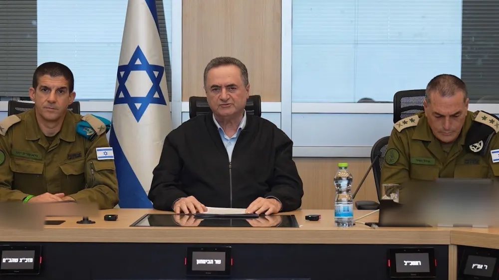 Israeli Defense Minister Israel Katz makes an announcement regarding Hezbollah, March 22, 2026. Photo by Elad Malka/MoD