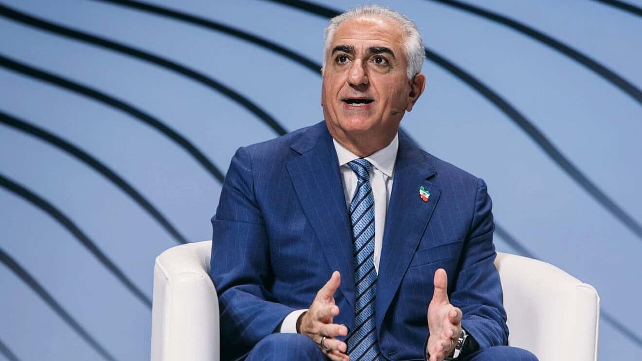 Reza Pahlavi speaks at a television studio in New York in March 2025. Credit: Courtesy of Reza Pahlavi.