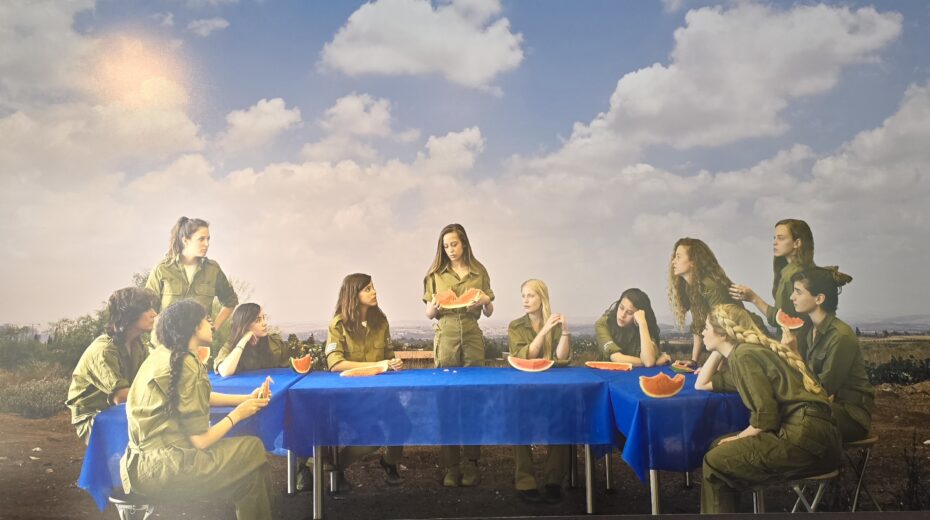 The "Last Supper" with Israeli female soldiers, photographed by Angelika Sher in the lobby of a hotel in northern Israel. Photo: Aviel Schneider