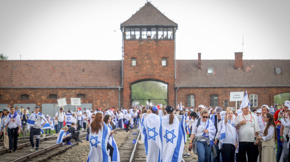 The "March of the Living" at the Auschwitz-Birkenau concentration camp in Poland on the occasion of the annual Holocaust Remembrance Day in Israel on April 24, 2025. Photo: Shlomi Cohen/Flash90