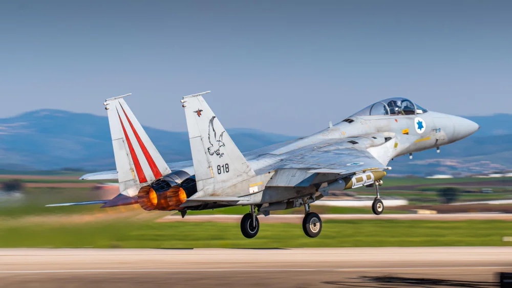 Israeli Air Force F-15 taking off for a strike mission from an undisclosed base after early-morning attacks on Iranian regime infrastructure near Tehran. Credit: Israeli Air Force.
