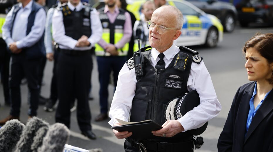 The head of London's Metropolitan Police, Sir Mark Rowley, gives a statement at the scene in Golders Green after two Jewish men were seriously injured in a knife attack. Police are treating the incident as a possible terrorist attack. Photo: EPA/Tolga Akmen