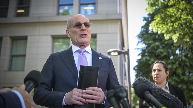 Israeli Ambassador to the United States Yechiel Leiter speaks to the media outside the U.S. State Department in Washington, DC, after a meeting with U.S. Secretary of State Marco Rubio and Lebanese Ambassador to the U.S. Nada Hamadeh, April 14, 2026. Photo by Arie Leib Abrams/Flash90