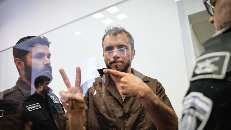 Thiago Ávila, who took part in a flotilla to the Gaza Strip, arrives for a remand hearing at the Magistrate’s Court in Ashkelon, southern Israel, after being arrested on suspicion of membership in a terrorist organization, May 3, 2026. Photo by Tsafrir Abayov/Flash90