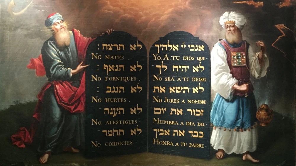 “Moses and Aaron with the Ten Commandments,” painting by Aron de Chavez, Sephardi community in London, 1675. Credit: Public Domain via Wikimedia Commons.