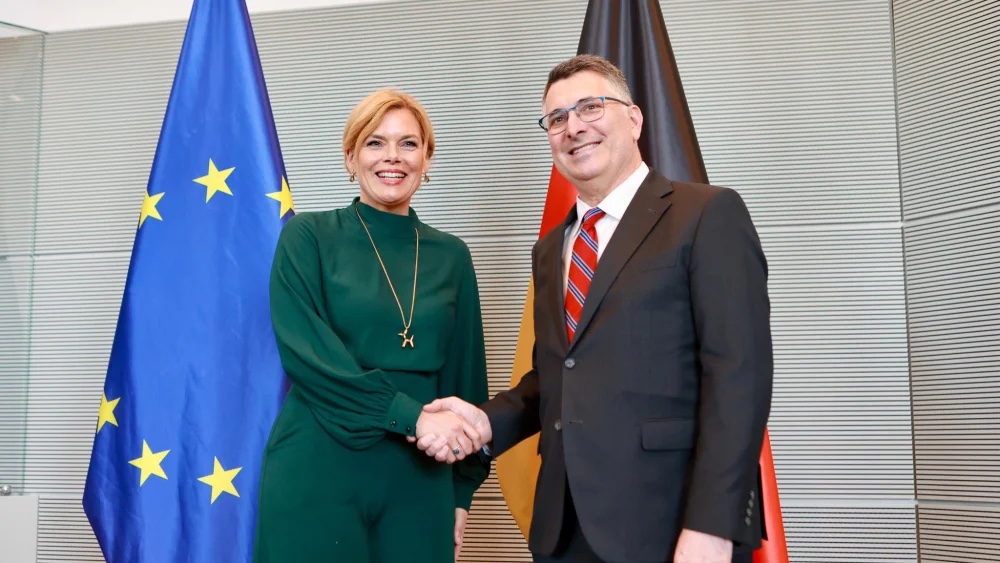 Israeli Foreign Minister Gideon Sa’ar meets German Bundestag President Julia Klöckner in Berlin, May 6, 2026. Credit: Israeli Ministry of Foreign Affairs.