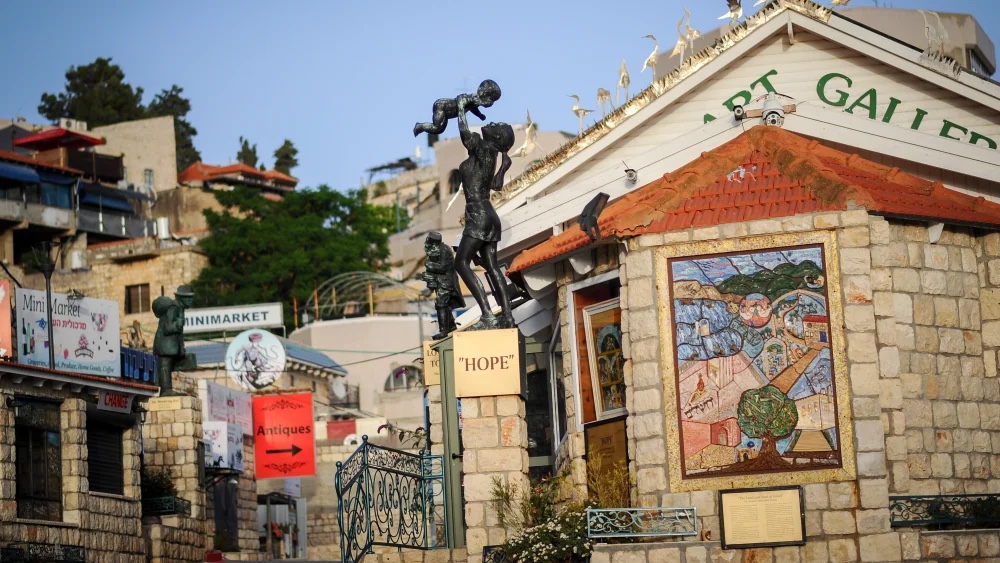 Sculptures and art galleries line the artist quarters of the Old City in Safed, in northern Israel, May 26, 2018. Photo by Mendy Hechtman/Flash90.