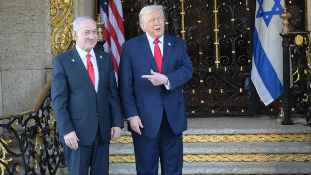 US President Donald Trump and Israeli Prime Minister Benjamin Netanyahu meet at Mar-a-Lago in Palm Beach, Fla., Dec. 29, 2025. Credit: Amos Ben-Gershom/GPO.