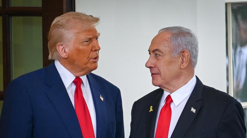 US President Donald Trump welcomes Israeli prime Minister Benjamin Netanyahu at the White House in Washington DC, April 7, 2025. Photo by Liri Agami/Flash90