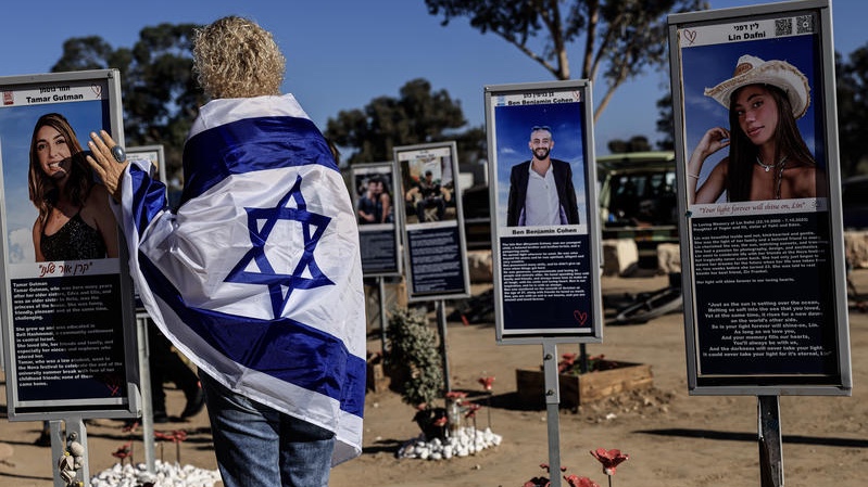 A memorial ceremony at the Nova festival marking two years since the October 7 massacre when Hamas terrorists infiltrated southern Israel, murdering more than 1,200 people. Photo by Tsafrir Abayov/FLASH90