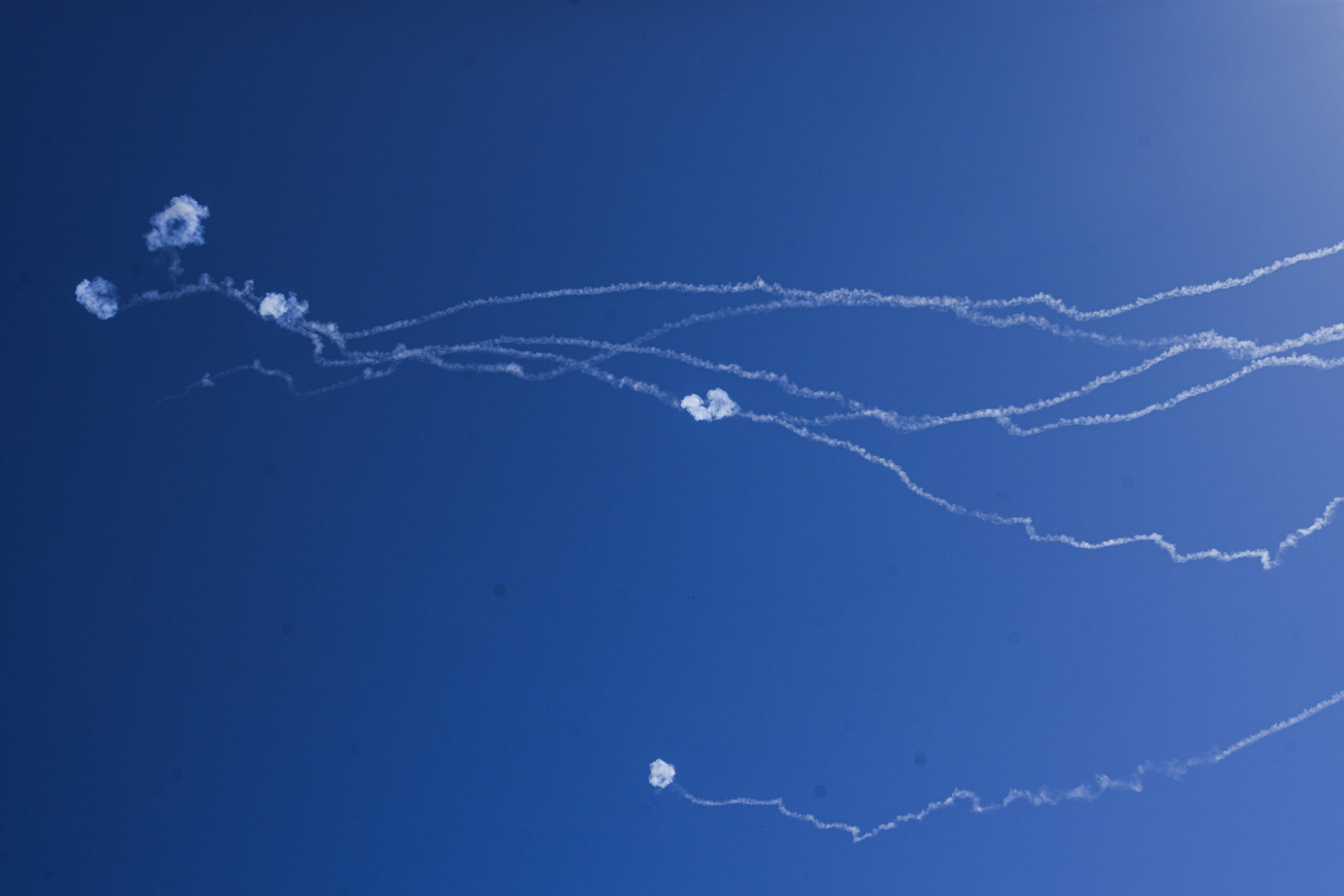 Anti-missile batteries fire interception missiles toward incoming ballistic missiles launched from Lebanon, as seen in northern Israel, June 7, 2026. Photo by Ayal Margolin/Flash90