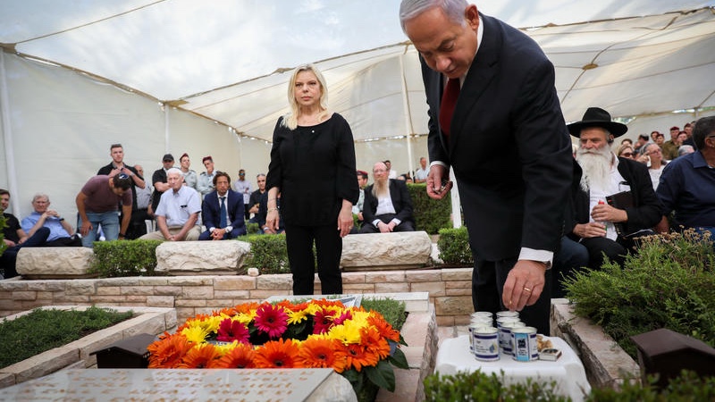 Prime Minister Benjamin Netanyahu attends a memorial ceremony at the grave of his brother, Yoni Netanyahu, the sole military casualty in Israel's daring Entebbe hostage rescue. Photo by Olivier Fitoussi/Flash90