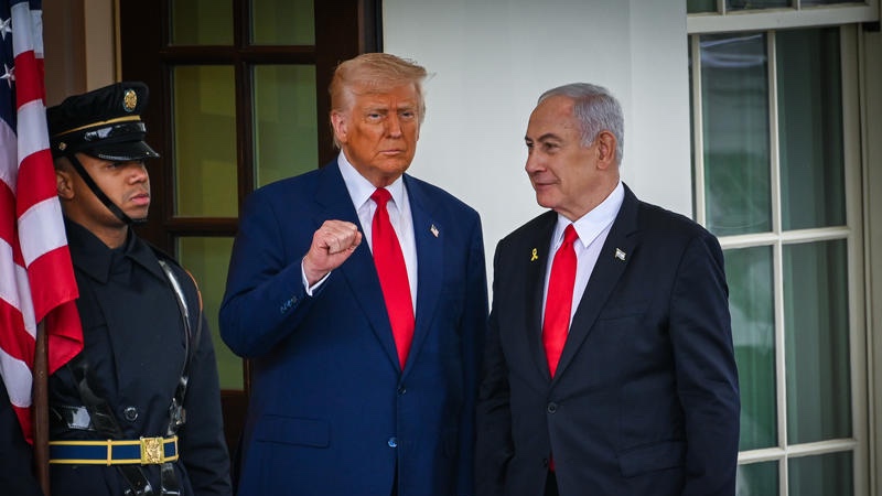US President Donald Trump welcomes Israeli Prime Minister Benjamin Netanyahu at the White House in Washington, DC, April 7, 2025. Photo by Liri Agami/Flash90