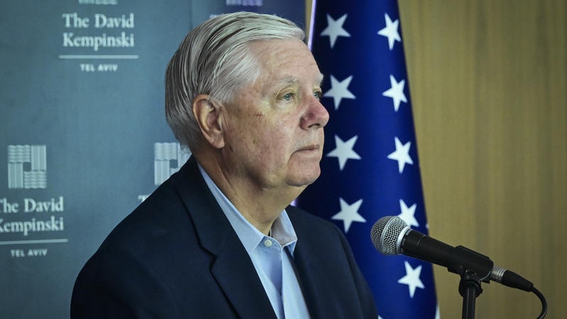 US Senator Lindsey Graham speaks during a press conference in Tel Aviv, February 16, 2026. Photo by Avshalom Sassoni/Flash90