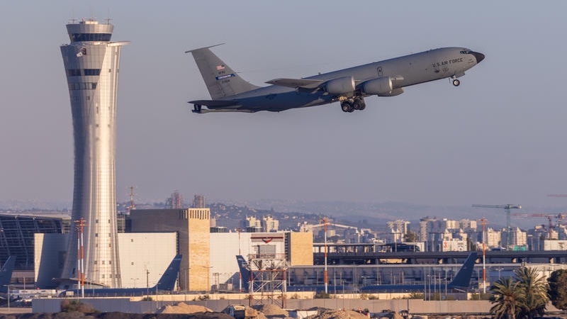 A U.S. Air Force aircraft takes off at the Ben Gurion International Airport, outside of Tel Aviv, May 24, 2026. Photo by Yossi Aloni/Flash90