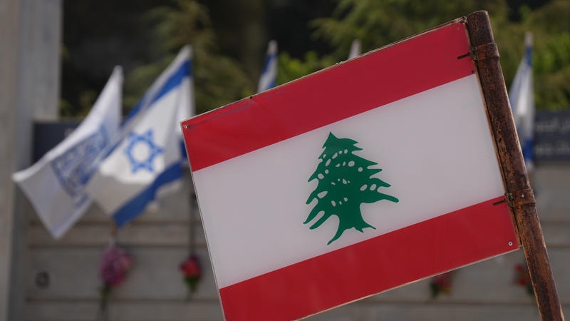 Israeli and Lebanese flags at the South Lebanon Army (SLA) Memorial near Metula following the signing of an agreement between Israel and Lebanon, June 28, 2026. Photo by Ayal Margolin/FLASH90