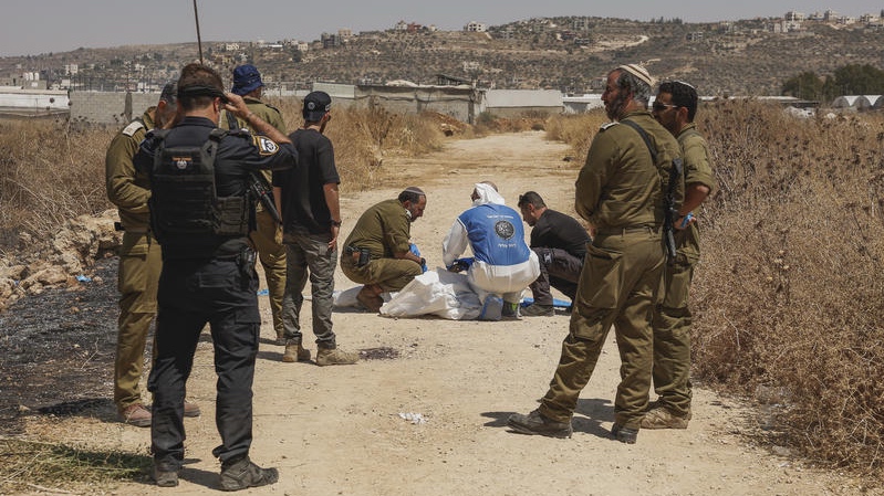 Israeli security forces at the scene of a stabbing attack near the Israeli settlement of Alon Moreh in the West Bank, July 23, 2026. Photo by Hilel Ben Or/Flash90