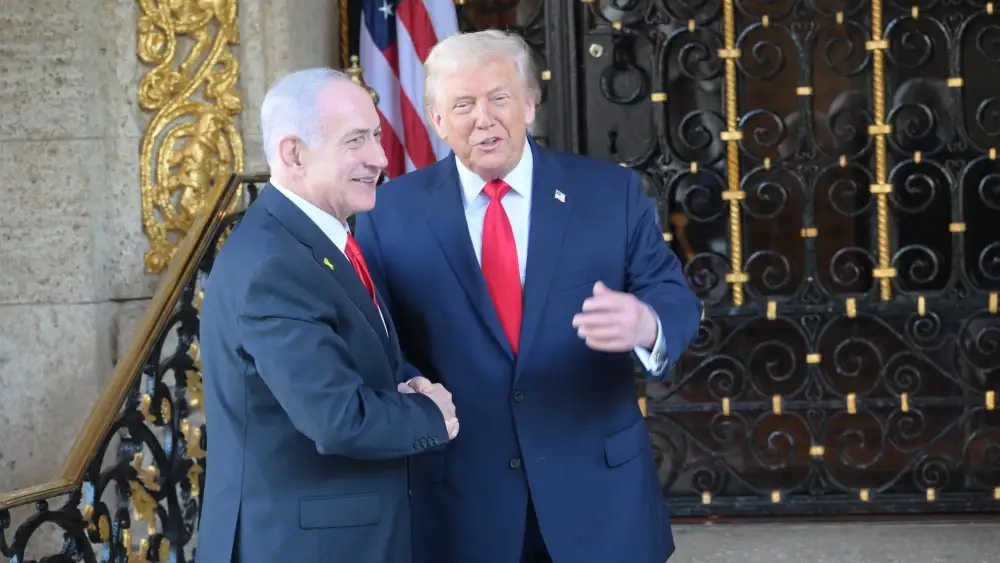 US President Donald Trump and Israeli Prime Minister Benjamin Netanyahu meet at Mar-a-Lago in Palm Beach, Fla., Dec. 29, 2025. Credit: Amos Ben-Gershom/GPO.