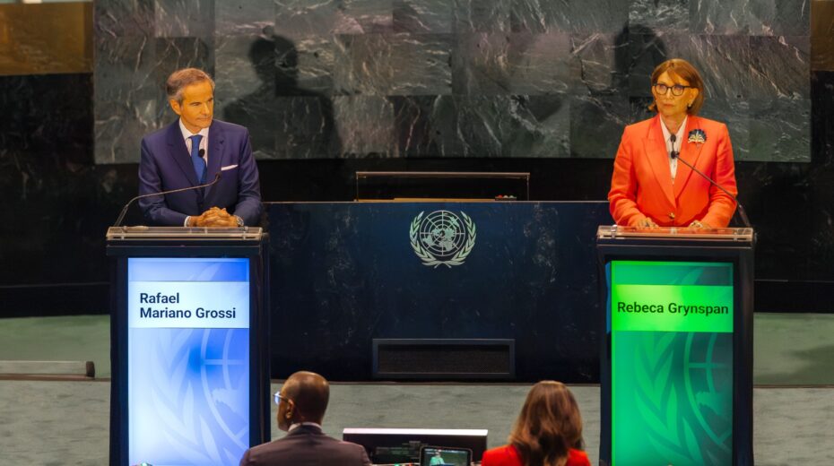 Rafael Mariano Grossi and Rebeca Grynspan at the UN event “The Next Secretary-General” at the United Nations headquarters in New York, July 23, 2026. Photo: EPA/Olga Fedorova.