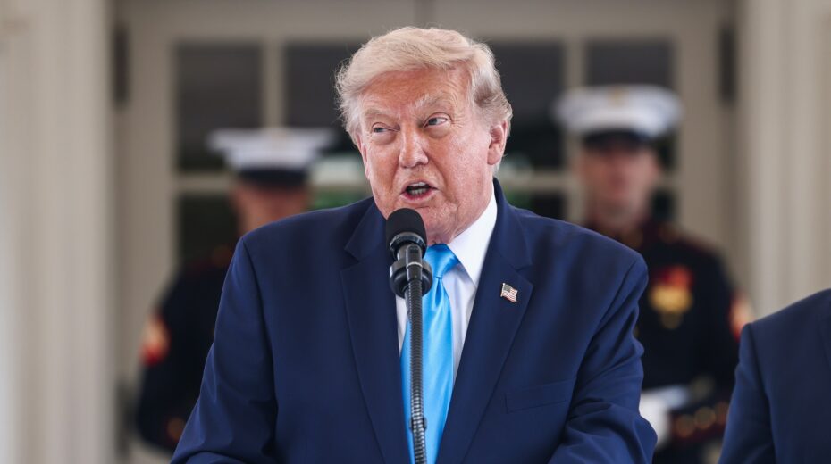 US President Donald Trump giving a speech in front of the White House in Washington, DC, USA, on July 30, 2026. Photo: EPA/Jim Lo Scalzo/POOL