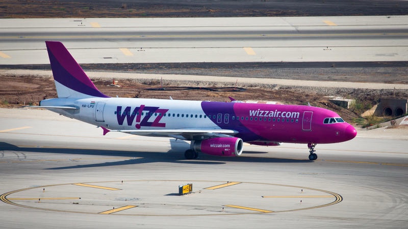 View of a "Wizzair" flight, a Hungarian low-cost airline, taking off from Ben Gurion International Airport. September 03, 2014. photo by Moshe Shai/FLASH90