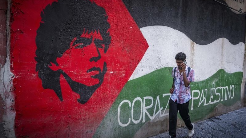Pro-Palestine grafitti in Naples, Italy. July 14, 2026. Photo by Nati Shohat/FLASH90