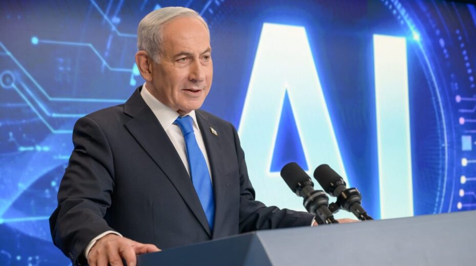 Prime Minister Benjamin Netanyahu at the unveiling of the national AI program, August 9, 2026. Photo: Ma'ayan Toaf/GPO