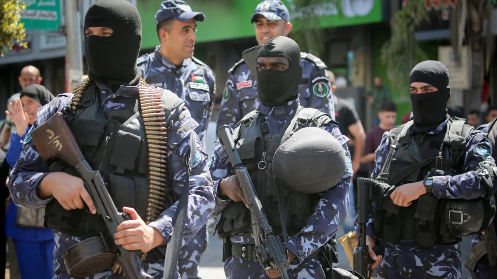 Palestinian police during a military parade in the West Bank city of Nablus to celebrate the 31st anniversary of their founding in the Palestinian Authority, July 1, 2025. Photo by Nasser Ishtayeh/Flash90Nasser Ishtayeh/Flash90