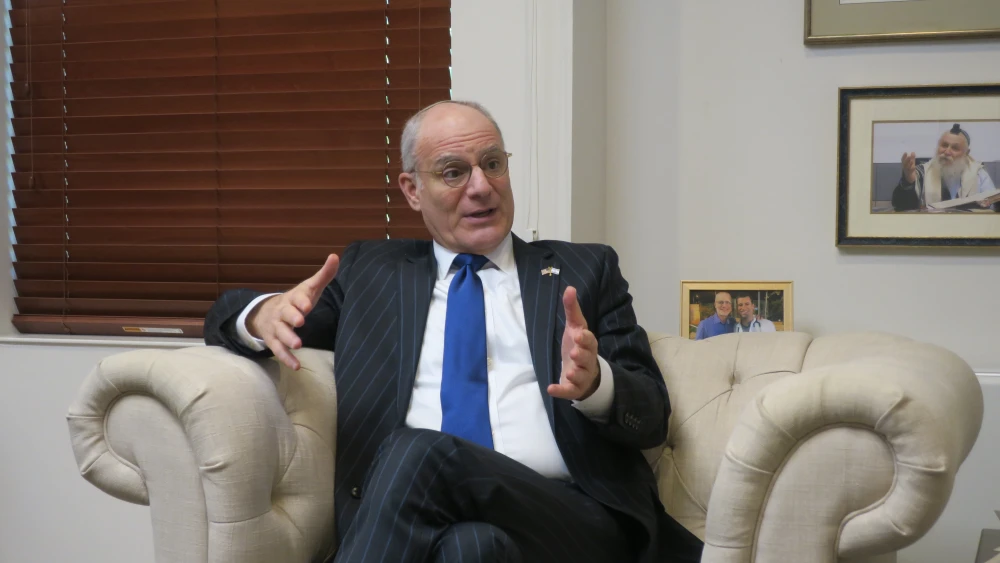 Yechiel Leiter, Israeli ambassador to the United States, talks to JNS in his office at the embassy in Washington, DC, in August 2026. Photo by Menachem Wecker.