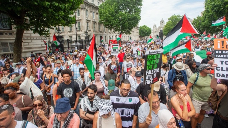 Pro-Palestinian demonstration on June 21, 2025, in Whitehall, London, United Kingdom. Photo: EPA/TAYFUN SALCI.