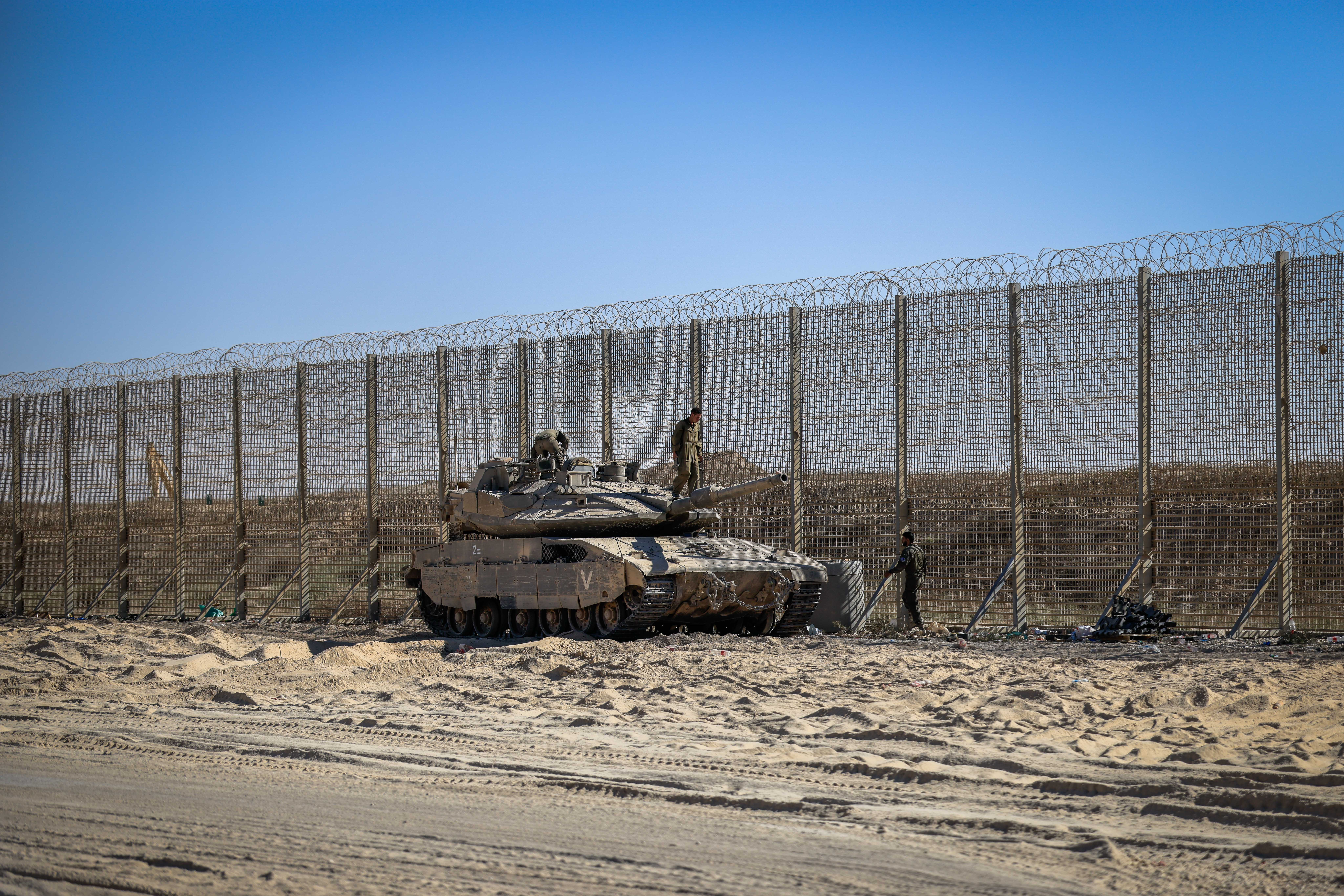 Israeli soldiers seen near the border fence with the Gaza Strip, southern Israel, on July 4, 2025. Photo by Tsafrir Abayov/Flash90