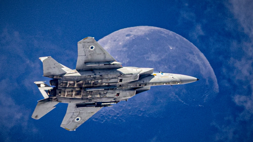 An Israeli fighter jet is seen in the skies over central Israel, Sept. 3, 2026. Credit: Nati Shohat/Flash90.