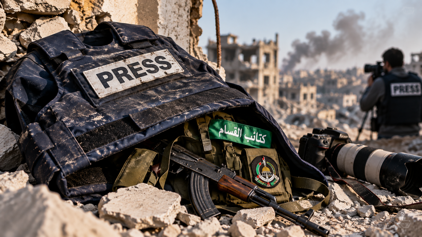 In Gaza, a journalist is almost never just a journalist. AI-generated illustration.