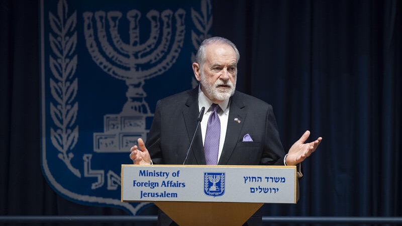 US Ambassador to Israel Mike Huckabee attends a signing ceremony for an agreement establishing the future permanent campus of the United States Embassy in Jerusalem, at the Ministry of Foreign Affairs in Jerusalem, July 1, 2026. Photo by Chaim Goldberg/Flash90