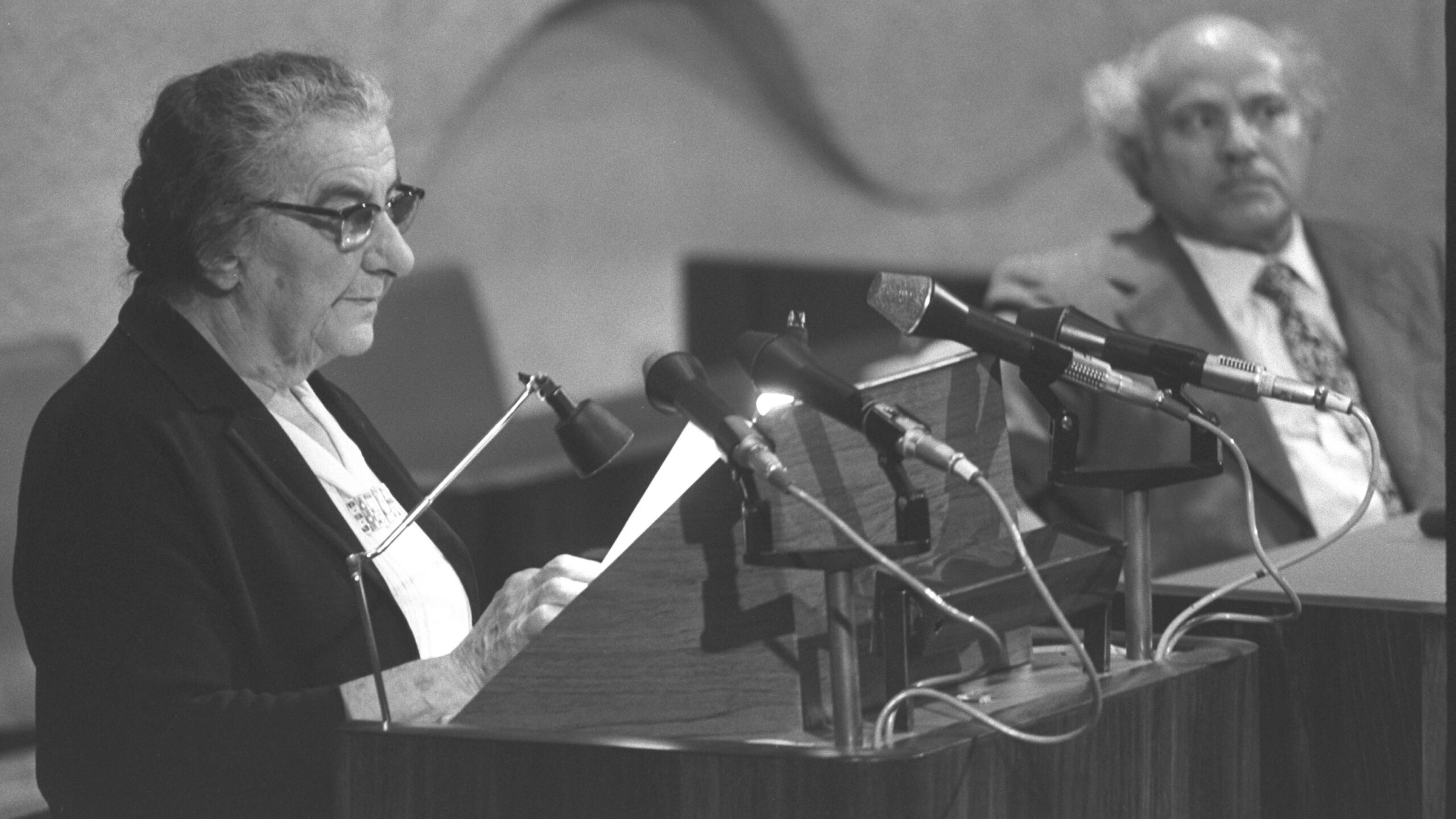 Prime Minister Golda Meir presenting her new government in the Knesset in Jerusalem on March 10, 1974. Her understanding of Jewish self-defense continues to shape the Israeli debate to this day. Photo: Moshe Milner/GPO