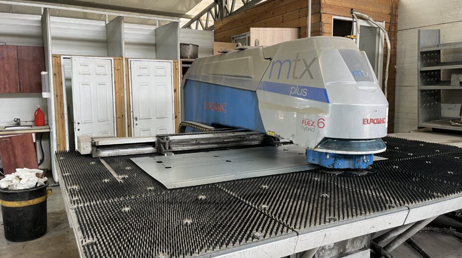 A factory machine at the Psagot Playgrounds facility in Psagot, in the Binyamin region of Samaria, Oct. 5, 2026. Photo by Josh Hasten.